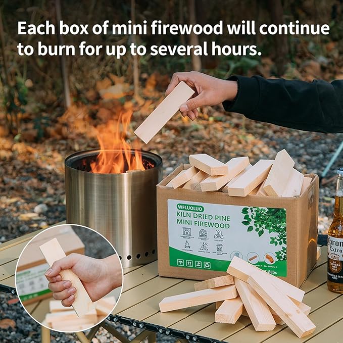 Mini Firewood 5'' Lengths Barkless Pine Kiln Dried Firewood Great Fire Pit Accessories Prefect for Solo Stove Mesa XL, Tabletop Fire Pit,Mesa Fire Sticks Wood,8Lbs