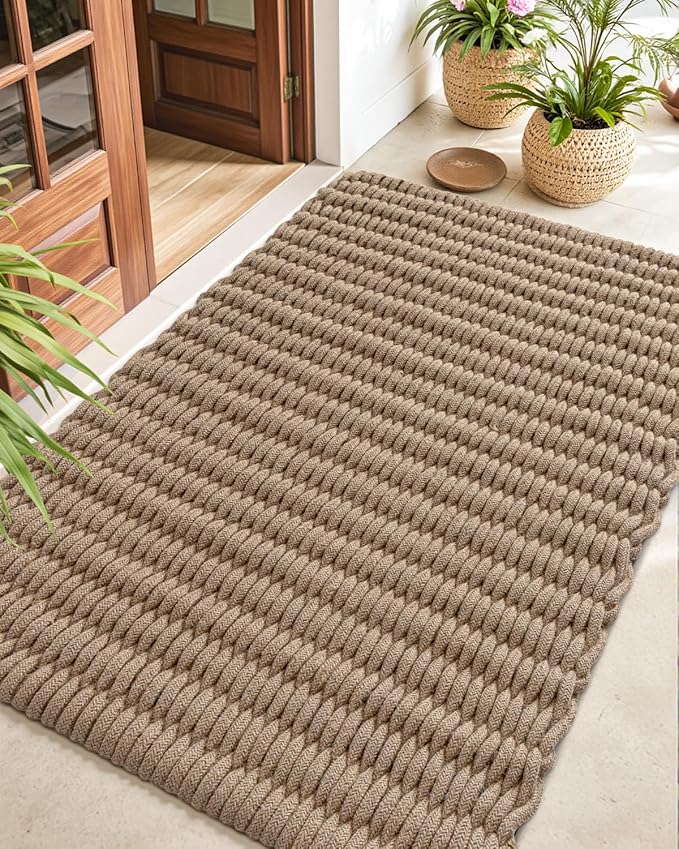DEXI Jute Door Mat for Front Entryway, 47x71 Braided Woven Doormat Outside Entrance, Dirt Trapper Natural Fiber Entry Mats for Patio, Brown