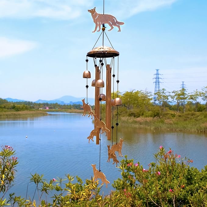 German Shepherd Wind Chimes for Outside, Metal Windchimes Outdoors, Shepherd Gifts for Women/Men, Memorial/Birthday Gifts, Garden Decor for Outside, Patio or Yard, Durable Chimes for Outdoors