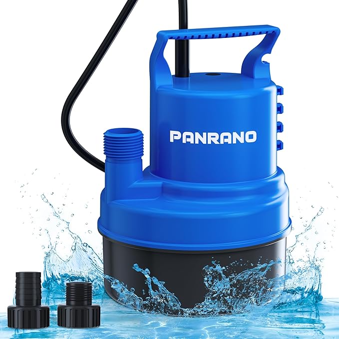 1 HP Submersible Water Pump 3500 GPH Portable Small Sump Pump For Pool Cover, Basements, Puddles, Gardens Ponds With 16.4 Ft Power Cord and Hose Adapters, Blue