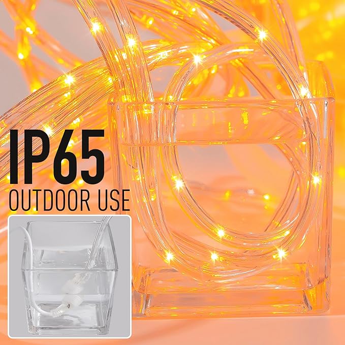 Waterproof LED Rope Lights, Connectable & Flexible with 8 Modes, Outdoor Lighting for Deck, Garden, Pool, Patio & Christmas Decor (Orange, 100ft)
