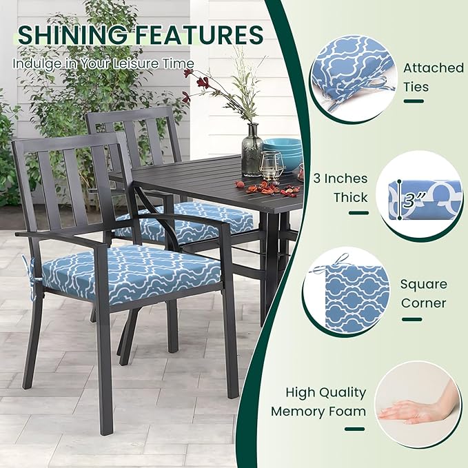 HARBOREST Outdoor Chair Cushions Set of 4, Water Resistant Patio Chair Cushions with Ties, Square Corner Outdoor Seat Cushions for Patio Furniture, 18.5"x16"x3", Blue Geometry