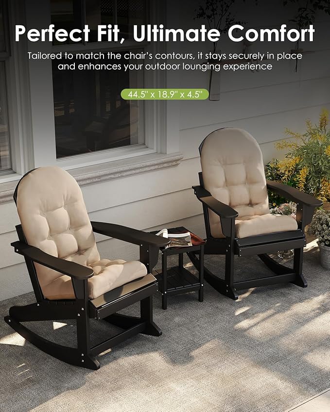 GREENVINES Adirondack-Chair-Cushions-Set-of-4 | Polyester | Waterproof | Outdoor High Back Rocking Chairs Cushion | Seat with Ties | Non-Slip | Thickened Pad for Patio | 44.5" x 17.3" x 4.1" | Brige