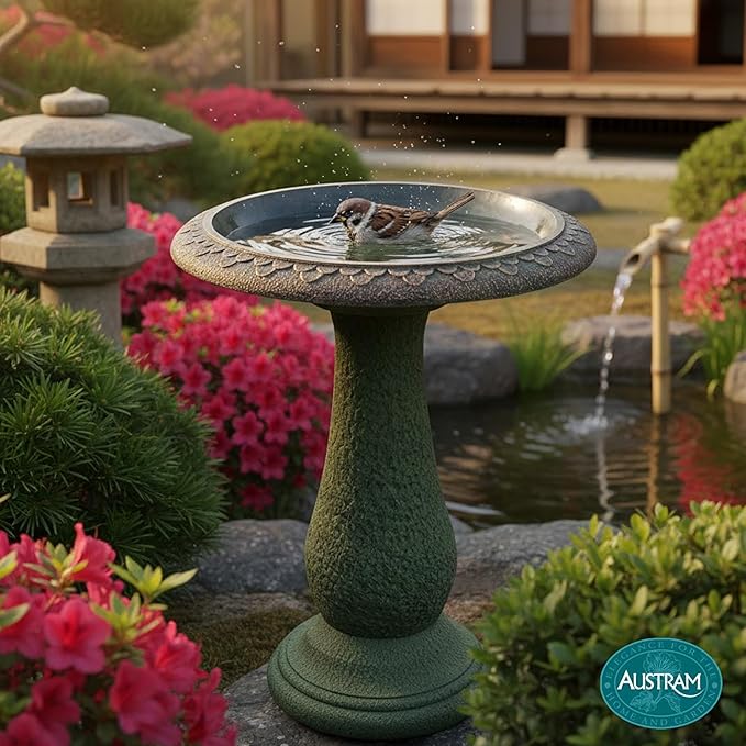 Pedestal Birdbath with Solar Fountain, Resin Stone Composite Outdoor Garden Decor, Standing Bird Bath for Outside Patio Yard, 23-Inch Tall, Garden Fountain, Resin Bird Baths, Hummingbird Bowl