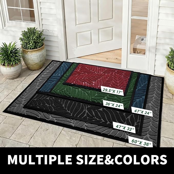 Yimobra 47x32 Large Door Mat Outdoor Indoor, All-Season Waterproof Door Mat Outside Entrance, All-Weather Non-Slip Outside Doormat for Garage Patio Entryway, Green