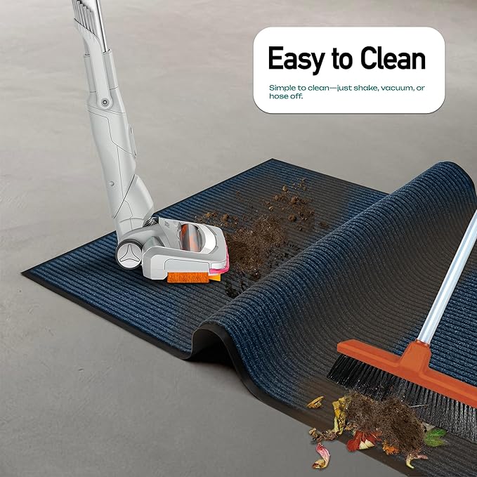 LuxUrux Premium Rubber Door Mat - Heavy-Duty, Waterproof, Easy-to-Clean, Low-Profile (2 x 6 Feet) - Indoor/Outdoor Doormat for Entry, Patio, Garage - Stylish Striped Blue Design