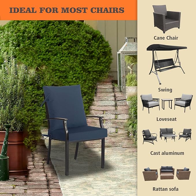 Goodgoods 20"x42" Outdoor Dining Chair cushion Set of 1 patio furniture cushion Resilient Foam Filling Water-Proof Stain-Resistant UV Resistant Weather Resistant Chairs Couch Sofa Upholstery Navy Blue