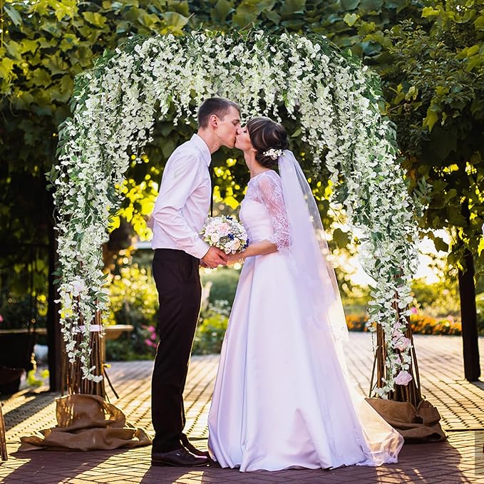 JUSTOYOU 3PCS 7FT 12 Stem Artificial Wisteria Vine Garland Fake Flower Wisteria Garlands for Outdoor Indoor Wedding Wall Badroom Decoration(White)