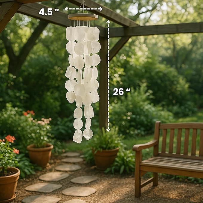 Solange & Frances Natural Capiz Shell Wind Chimes for Outside - Unique Valentines Day Gifts, Gifts for Women Who Have Everything, Gift for Men. Sea Glass Windchimes for Outdoor Decor or House Decor