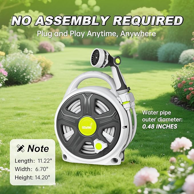 Retractable Garden Hose Reel, 65FT Heavy Duty Hose With 10 Spray Patterns - Leakproof, Durable & Compact Design for Garden Watering, Car Washing, Pet