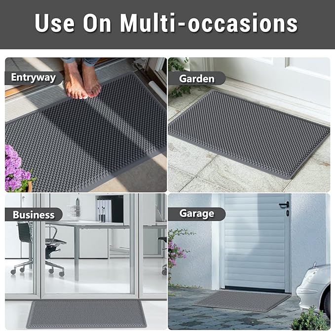 Fowooyeen Outdoor Door Mat, 30'' x 17'' Silicone Scraper, Non-Slip Washable Weatherproof Entrance Mat, Low-Profile Shoe Cleaner for Indoor or Outdoor Use, Gray