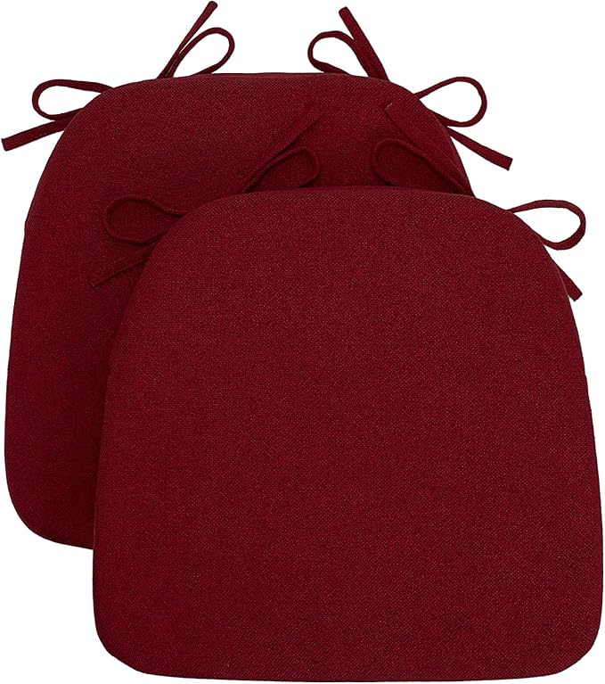 Chair Cushions for Dining Chairs, D-Shaped Seat Cushions with Removable Washable Cover and Ties, Chair Pads for Kitchen, Indoor Dining Room, Patio Chairs, 17'' x 16'', Set of 2, Red