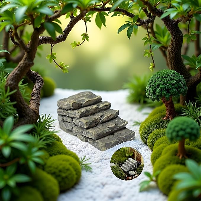1Pc Miniature Resin Bridge Stair Stone Straight Bridge Stairs Steps Garden Fairy Ornament Flower Pot Plant Micro Landscaping Decor Bonsai Craft Straight Stairs Outdoor Garden Sculptures and Statues