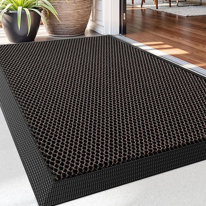 DEXI Front Door Mat Outside Entrance, 24x36 Welcome Entryway Doormat Dirt Trapper, Heavy Duty Non Slip Entry Mats for Patio Garage Porch Home, Dark Brown