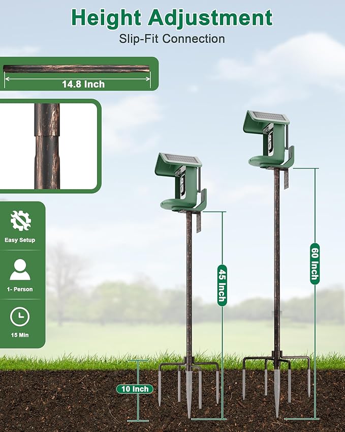 Bird Feeder Pole – 60 Inch Height Bird House Pole with 1-Inch Dia Heavy Duty for Birdfeeders, Feeding Stand with Mount Kit for Outdoor, Slip-Fit Connection, Copper Brushed