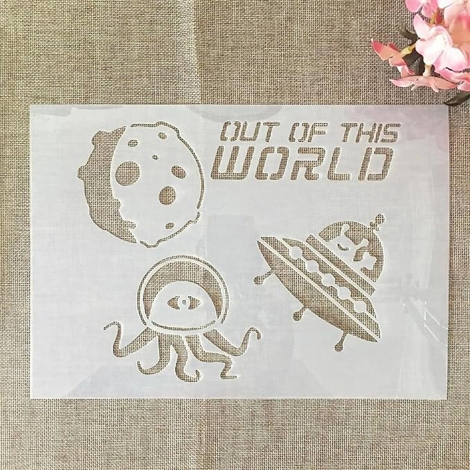 TIAMECH A4 Reusable Alien UFO Meteorite Stencil for Painting - Out of World Layering Template, DIY Wall Art, Wood Furniture, Scrapbook & Crafts (8.3x11.7inch)