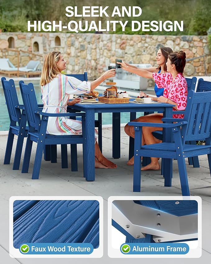 YEFU Outdoor Patio Dining Sets: All Weather 12 Piece Dining Table Set for 10 with Umbrella Hole & Aluminum Frame - Outdoor Furniture Patio 2 Table and 10 Chairs for Outside Backyard/Porch/Deck Blue