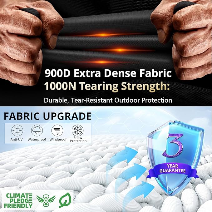[2026 Upgraded 900D Fabric] Outdoor Fire Pit Cover for 48-50 inch Fire Pit, 900D Heavy Duty Waterproof Patio Table Cover with Air Vent,Handle & Tightening Drawstring, 50"Dia x 24"H-Black