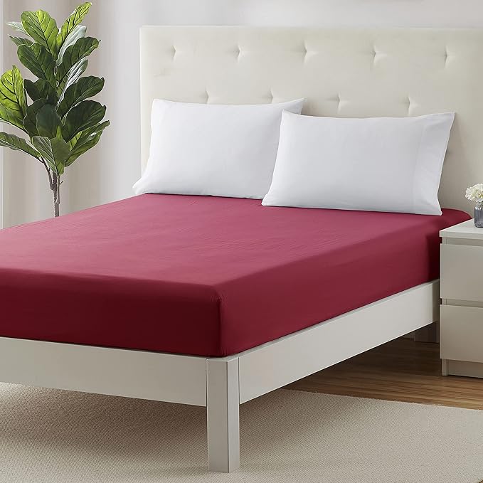 Clara Clark Fitted Sheet, Extra Deep Pocket Fits Deep Mattress, Luxury Soft Fitted Sheet Only, Twin XL Burgundy Red
