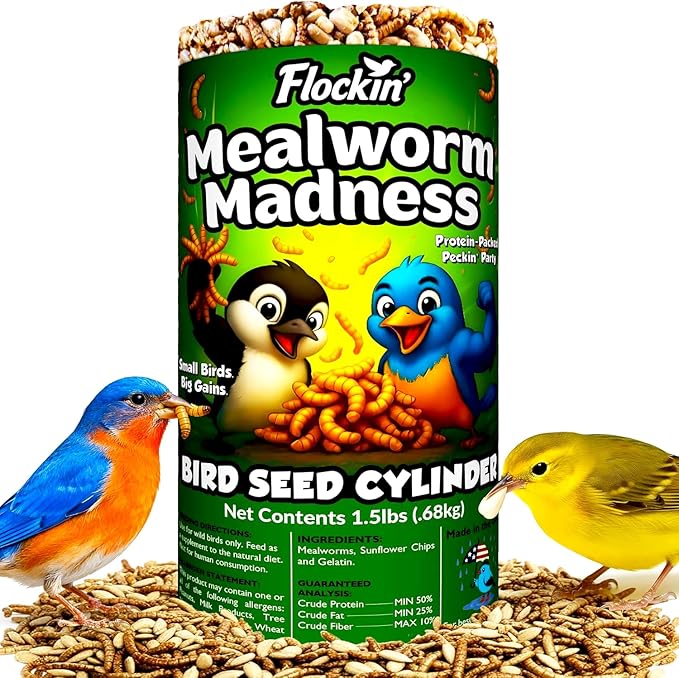 Mealworm Bird Seed Cylinders with Hole – Premium Mealworm Birdseed Log – Sunflower Chips & Dried Mealworms for Wild Birds – Natural High Energy Seed Cylinder – No Fillers – USA Made (4" x 7.75")