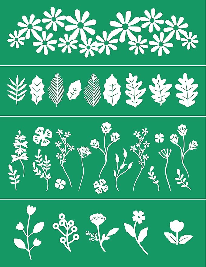 DGAGA Spring Flower Silk Screen Stencils Self Adhesive Leaf Screen Printing Stencil for Chalk Paste Reusable Chalk Mesh Transfers Stencils for Painting on Wood,Fabric,Garden Decor