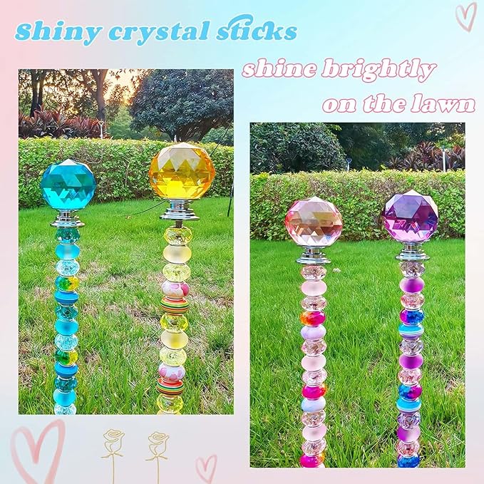 255Pcs Fairy Wand Garden Stake Beads Kits with Large Hole Beads and Crystal Balls, Beaded Garden Stakes Kit for Different Holidays, Fairy Garden Accessories Outdoor Kit, Beadable Items (Crystal Ball)