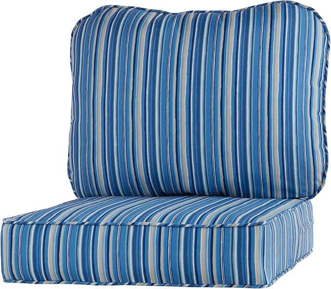 Greendale Home Fashions Outdoor Reversible 2-Piece Deep Seat Cushion Set, Steel Blue Stripe