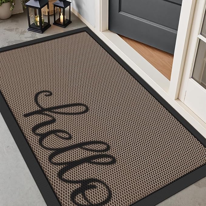 LUMI Outside Welcome Door Mat 32x47, Non Slip Durable Rubber Entrance Doormat, Low Profile Easy Clean Mats for Front Back Door Entryway Porch Garage, Hello