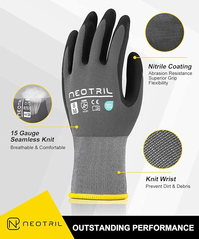 Safety Work Gloves MicroFoam Nitrile Coated-3/6/12/36 Pairs,Breathable Nylon Working Gloves for Men Women