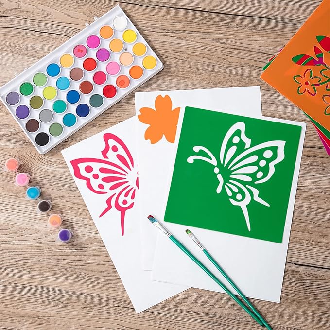 24 Pieces Spring Stencils for Kids 8 Inches Summer Drawing Chalk Stencils Large Washable Garden Flower Butterfly Themed Primary Shape Template for Kids Toddlers Preschooler
