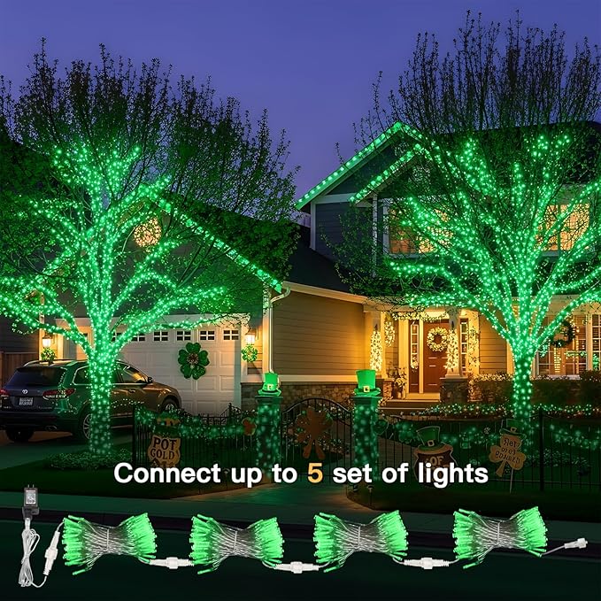 suddus Connectable Green Chirstmas Lights Outdoor with Remote, 66ft 200 LED String Lights Plug in Waterproof, Dimmable Clear Wire Fairy Lights for Xmas Tree,Halloween,Garden,Porch,Party,Dorm Decor