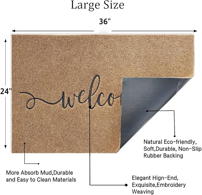AAZZKANG Outdoor Mats for Front Door Large 36"x24",Indoor Welcome Mat with Non Slip Rubber Backing,Easy to Clean Entrance Doormat for Home Office Patio Brown