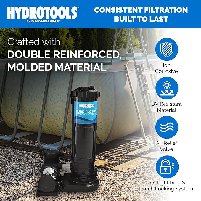 SWIMLINE HYDROTOOLS Pool Cartridge Filter Pump System For Above Ground & Inground Pool | 120 SQ FT Cleaner| VARIABLE DUAL 2-SPEED 1 HP 5280 GPH | Pools Up To 33500 Gallon | Silver Ion Element & Timer