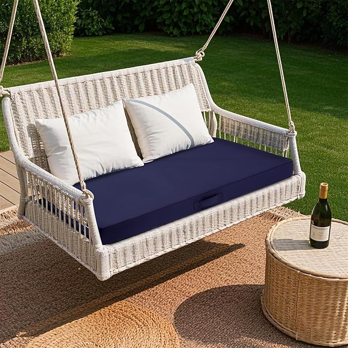SHACOS Outdoor Bench Cushions 42 x 16 Inch, 3.2 Inch Thick High-Density Bench Cushion, Waterproof & Fade-Resistant Removable Cover with Ties, Bench Seat Cushions for Swing Patio Garden Furniture, Navy