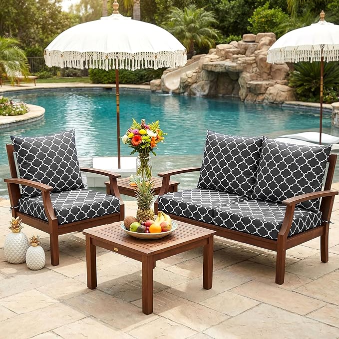 Hoteam 4 Set Outdoor Chair Patio Cushions Deep Seat Waterproof Chair Cushions 20 x 20 Inch for Patio Furniture Set Replacement Removable Seat and Back(Gray Lantern)