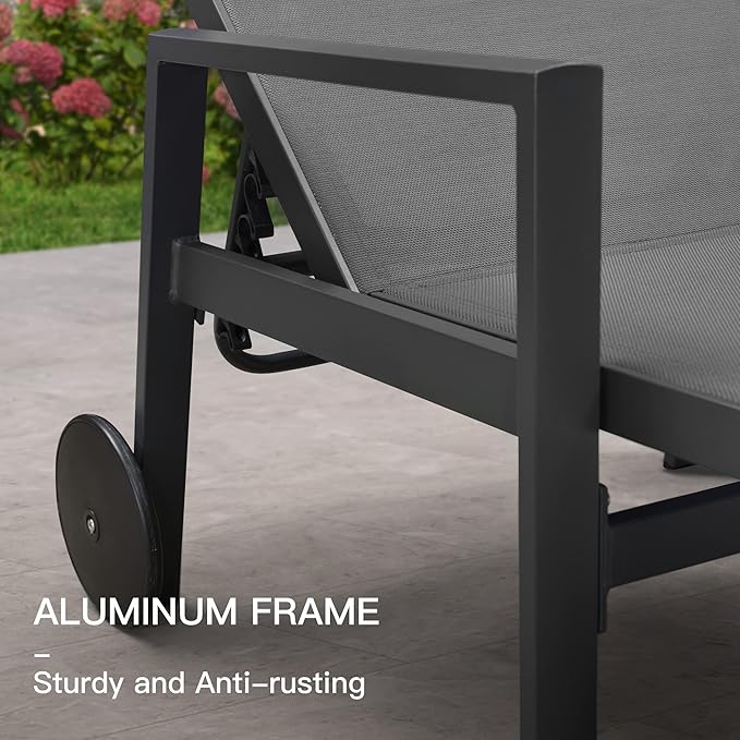PURPLE LEAF Patio Chaise Lounge 4 Pieces Aluminum Recliner Chair with Wheels and Armrests Lounger for Pool Backyard Grey Outdoor Lounge Chair