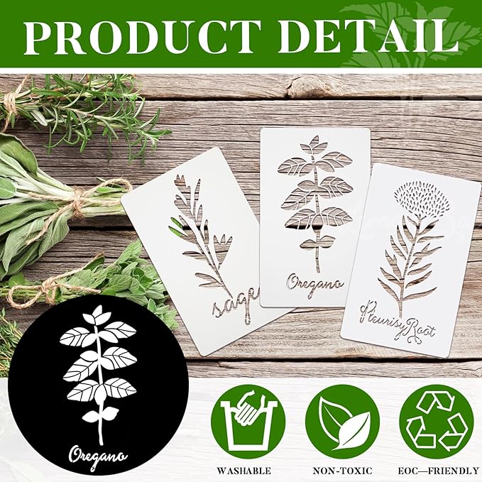 Jecery 20 Pcs Herb Stencils for Craft Painting on Wood Reusable DIY Craft Paint Template Herb Botanical Leaf Garden Kitchen Plant Stencils for Art Scrapbook Wall(5.91 x 3 Inches)