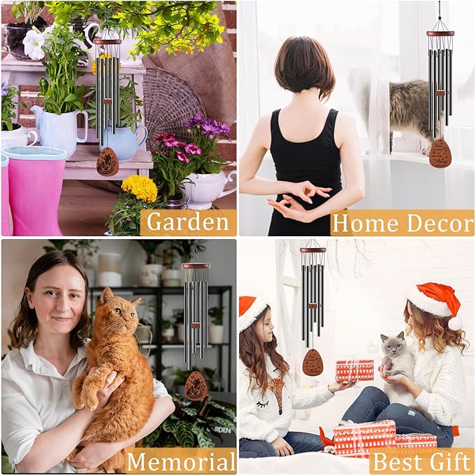 Memorial Gifts for Loss of Cat - Rainbow Bridge Pet Memorial Wind Chimes for Loss of Cats Pet Sympathy Remembrance Gift in Memory of Cat Wind Chimes for Outside Garden Patio Condolence