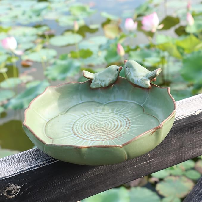 Ceramic Bird Bath for Outside, Resin Birdbath Bowl with Vintage Ornament,Ground Feeders Bird Bath Feeding Bowl for Outdoors, Garden Deck, Balcony,Yard, Lawn.