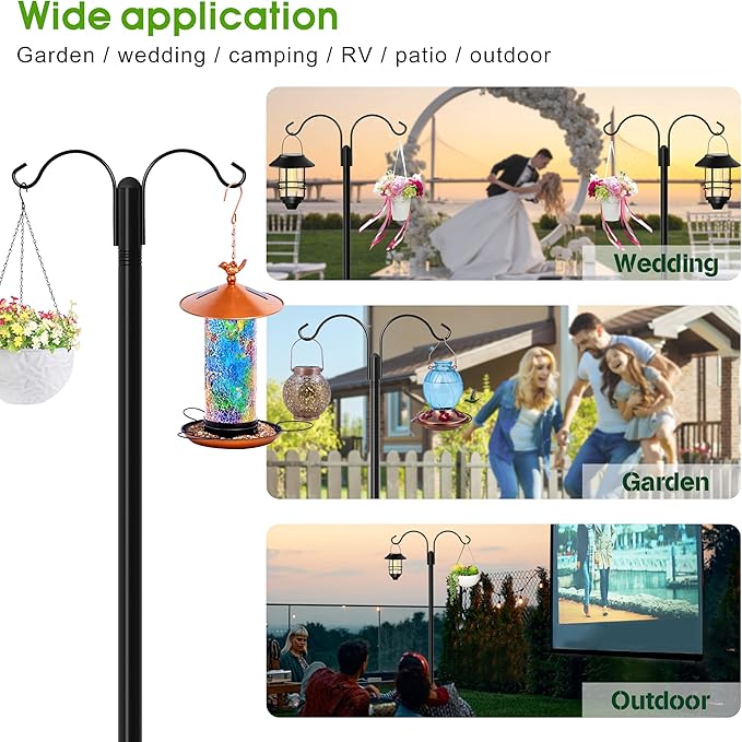 XDW-GIFTS Shepherds Hooks for Outdoor, 2-Pack 76 Inch Heavy Duty Bird Feeder Pole, Garden Pole for Hanging Plants, Lantern, Hummingbird Feeder, Hanging Plant Stand with 5 Base Prongs