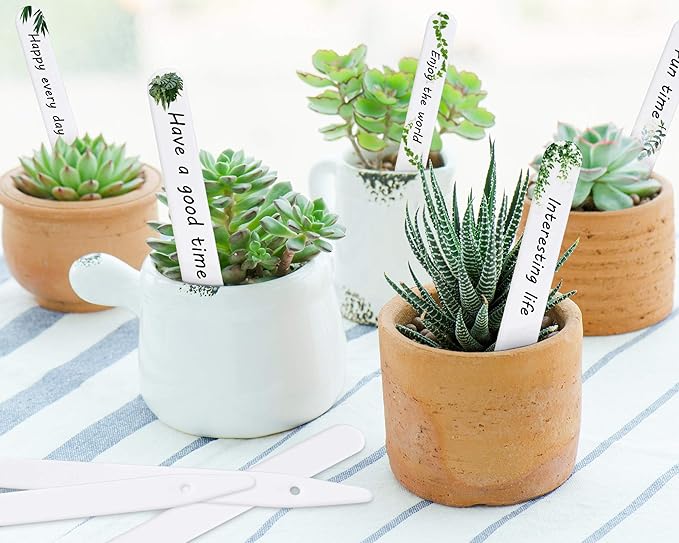 Whaline 200Pcs Thick Plastic Plant Labels with Hole White Waterproof Garden Stake Tag Signs for Greenhouse Garden Seedlings Flowers Spotted Plants with 2 Marker Pen and A Roll of Twine (12.5 CM)
