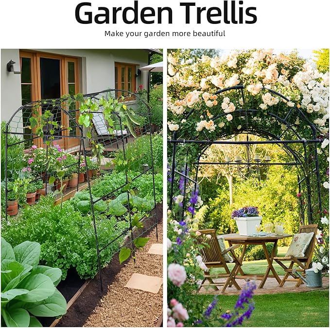 Garden Arch Arbor Trellis for Climbing Plants Outdoor, 7.8 ft Extra Tall Cucumber Trellis Raised Bed Climbing Vine Plant Support, Grape Vegetable Tomato Peas Bean, Black