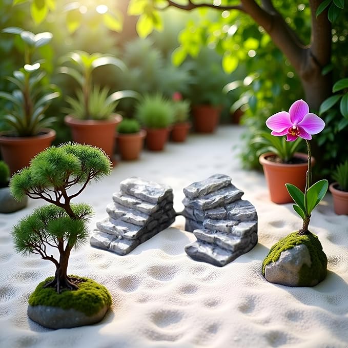 2Pcs Gray Micro Landscaping Decor Bonsai Craft Miniature Resin Bridge Stair Stone Straight Bridge Stairs Stone Steps Garden Fairy Ornament Flower Pot Plant Straight Stairs Outdoor Garden Miniatures