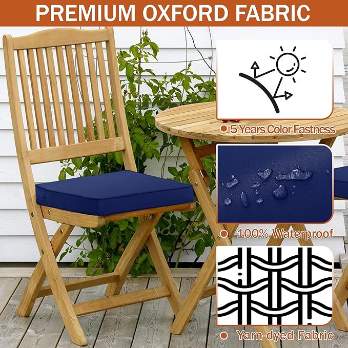 Outdoor Chair Cushions 18.5x16 Inch Waterproof Patio Chair Cushions with Tie 5 Year Color Fastness Thick Outdoor Seat Cushion for Patio Furniture Navy Set of 4