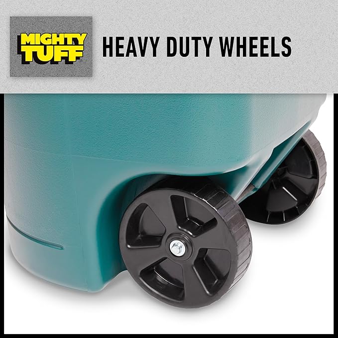 Mighty Tuff 50-Gallon Wheeled Trash Barrel - Large Outdoor Trash Can with Lid - Versatile, Durable and Convenient for Indoor or Outdoor Trash Bin