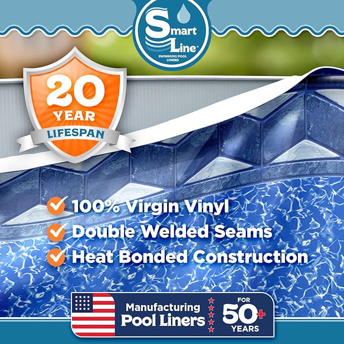 Smartline 15 ft Round Swimming Pool Liner | Tuscan | Unibead Style | 52 Inch Wall Height | 20 Gauge Heavy Duty Virgin Vinyl | Designed for Steel Sided Above Ground Pools