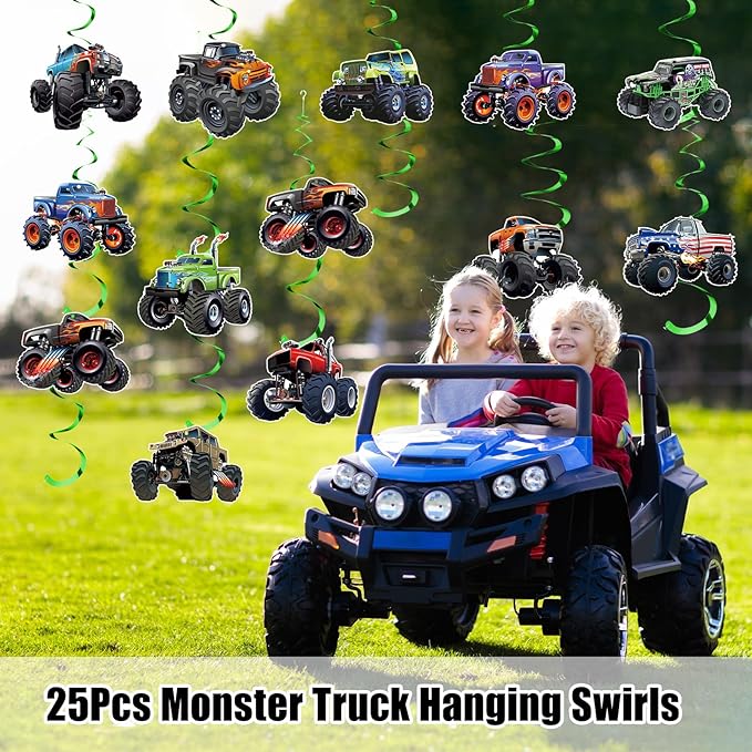 50 Pcs Monster Truck Birthday Hanging Decorations Monster Truck Birthday Party Hanging Decoration Racing Theme Party Supplies Decoration Suitable Decorations for Boys Girls Baby Children