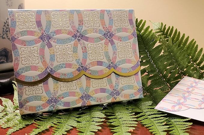 Poster Foundry Set of 3 - Wedding Ring Quilt Boxed Note Cards by Carol Wilson. 10 embossed 4x5 Die-Cut Notecards and Matching Envelopes in Decorative Gift Box with Magnetic Flap. NCP2257