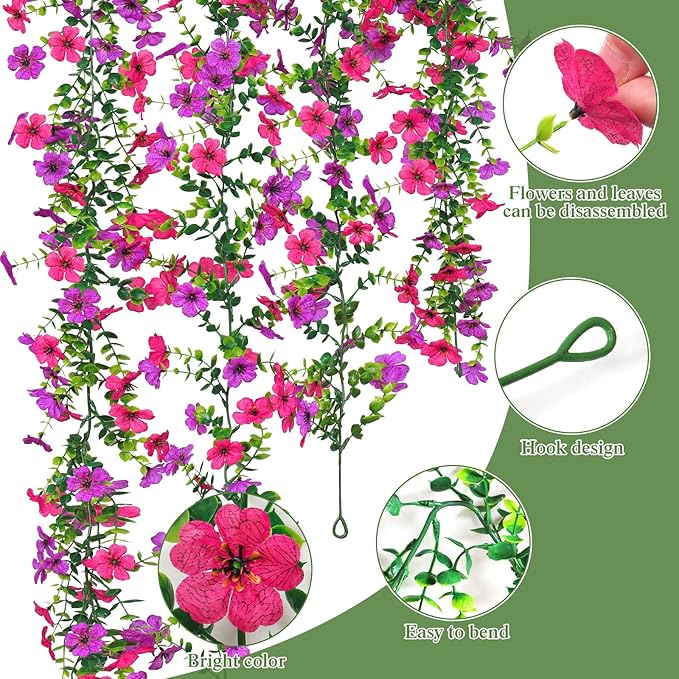 2 Pack Artificial Flowers Garland Ivy,Spring Summer Decor UV Resistant Fake Daisy Vines Floral Vine Silk Hanging Flower for Valentines Day Home Garden Wedding Photo Booth Backdrop Decor