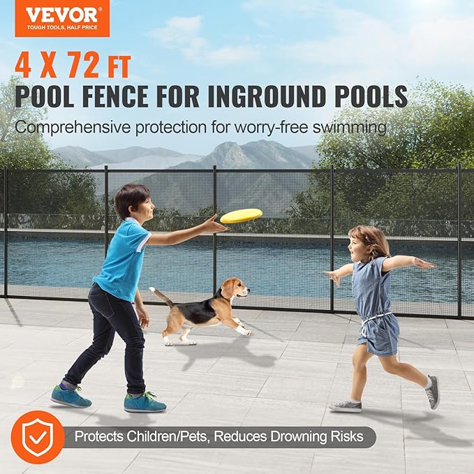 VINGLI 4ft High Pool Fence for Inground and Above Ground Pools, Black Mesh Removable Safety Fencing, Heavy-Duty Protective Barrier for Garden & Backyard (4×72FT)